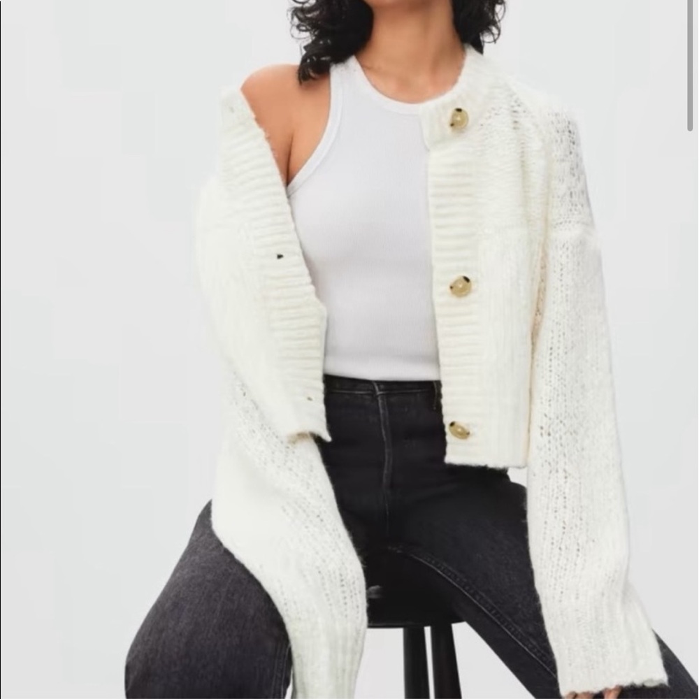 Everlane Lofty-Knit Cardigan Chunky Crop Round Neck alpaca wool white NWT S